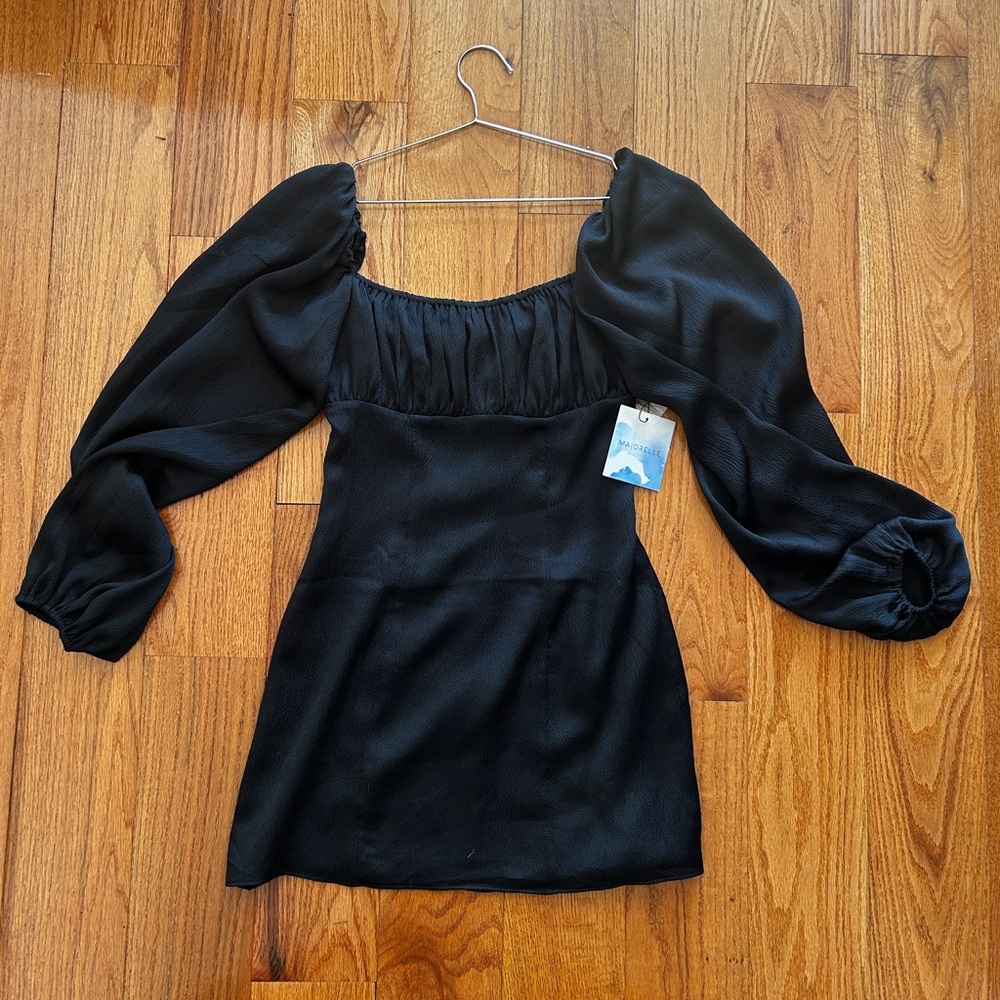 Black Bell Sleeve Square Neck Mini Dress by Majorelle